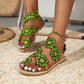 Chic Floral Flat Sandals with Faux Pearl Detail
